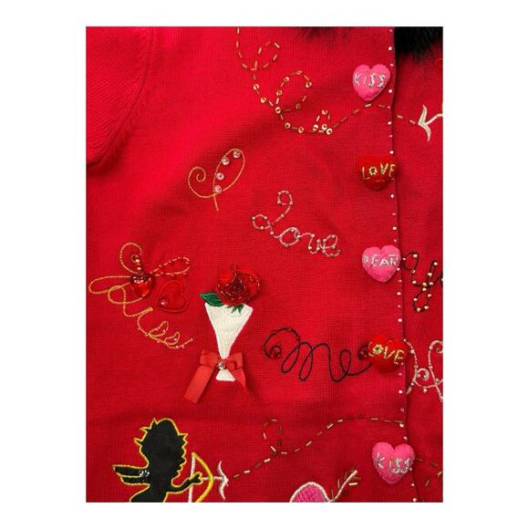 Vintage Y2K Jack B. Quick Sz M Whimsical Valentine Novelty Cardigan Sweater - Picture 14 of 16